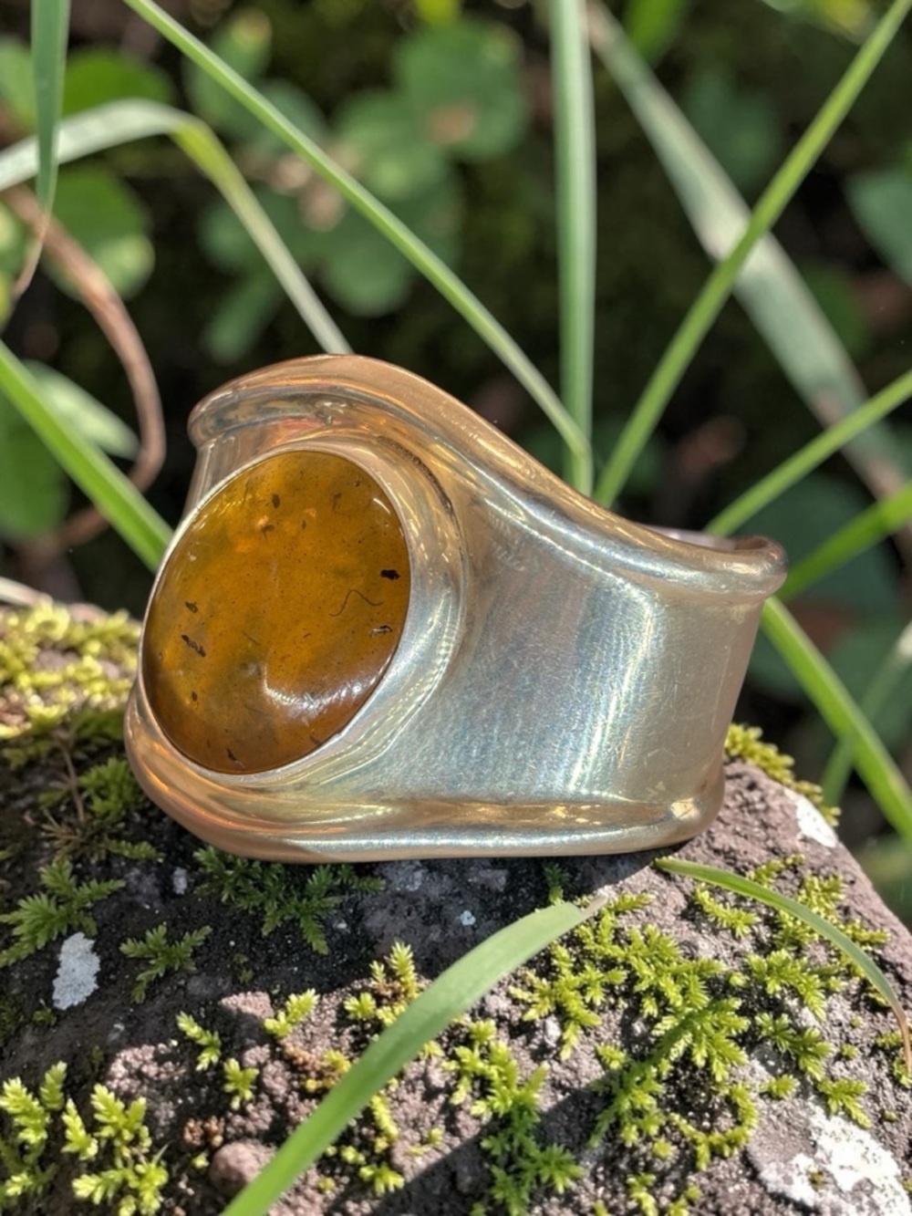 Vintage Taxco Sterling Silver Amber Cuff Bracelet - Picture 3 of 7